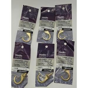 Hillman Brass Plated Safety Cup Hooks 1-1/4 Inch - 6 Pack